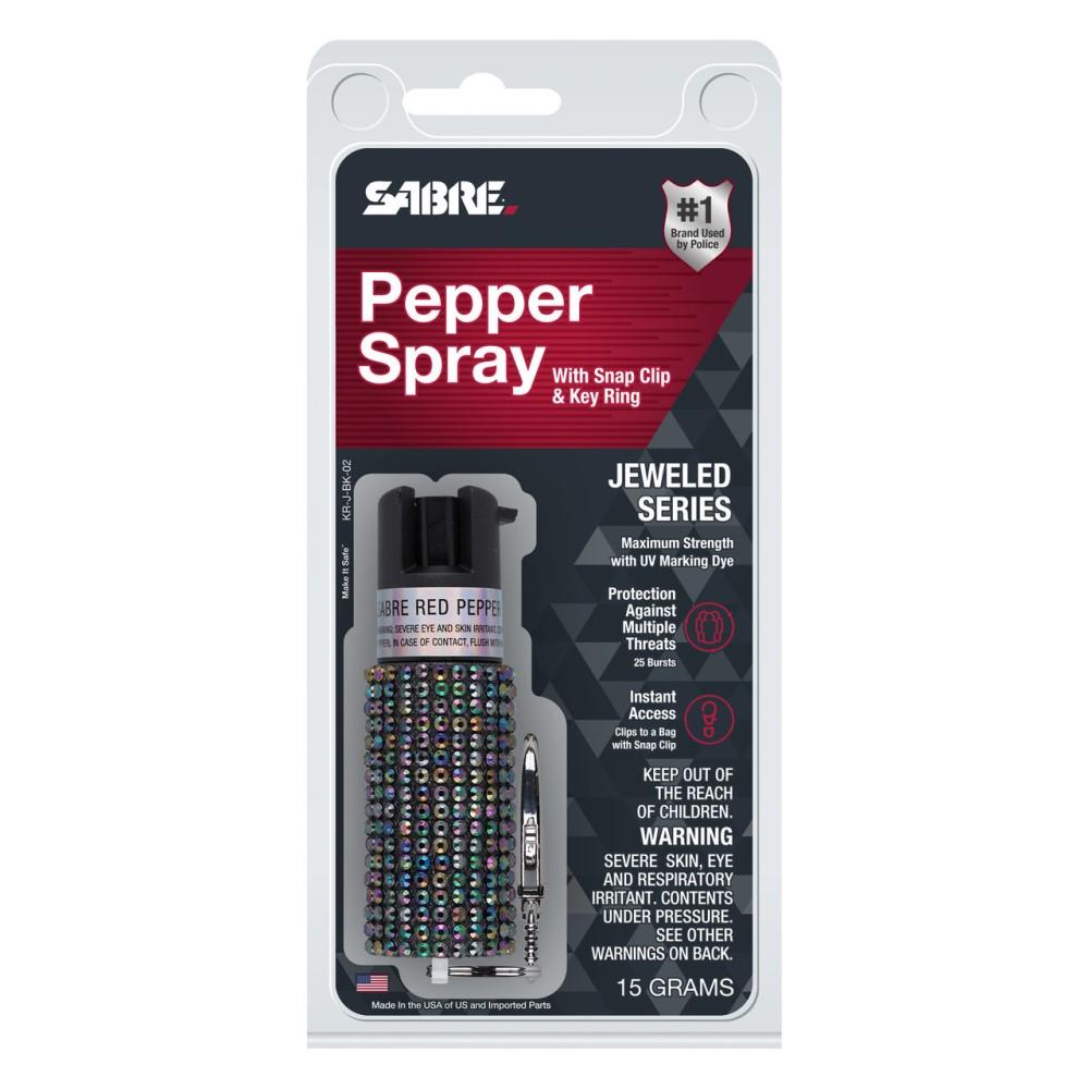 SABRE Jeweled Pepper Spray w/ Key Ring Black