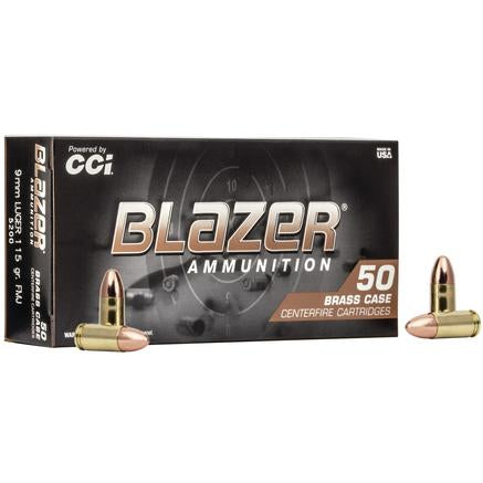 CCI Blazer Brass Handgun Ammunition 9mm Luger 115 gr. FMJ 1145 fps 50/ct
