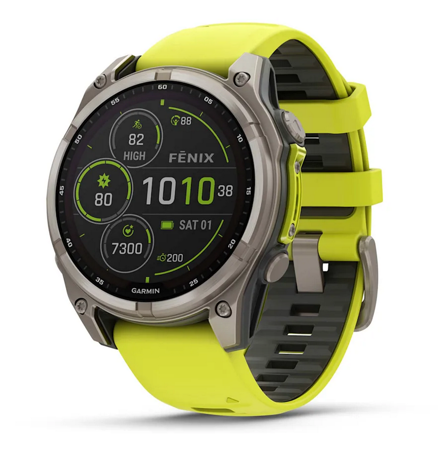 fenix 8 – 47 mm, Solar  Sapphire, Titanium with Amp Yellow/Graphite Silicone Band