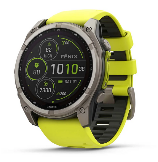 fenix 8 – 51 mm, Solar  Sapphire, Titanium with Amp Yellow/Graphite Silicone Band