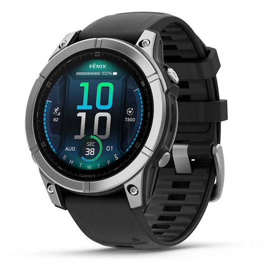 fenix E – 47 mm, AMOLED  Stainless Steel with Black Silicone Band