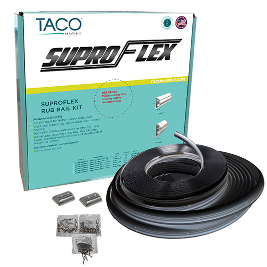 TACO SuproFlex Rub Rail Kit - Black w/Flex Chrome Insert - 2"H x 29/32"W x 60'L [V11-9990BBK60-2]