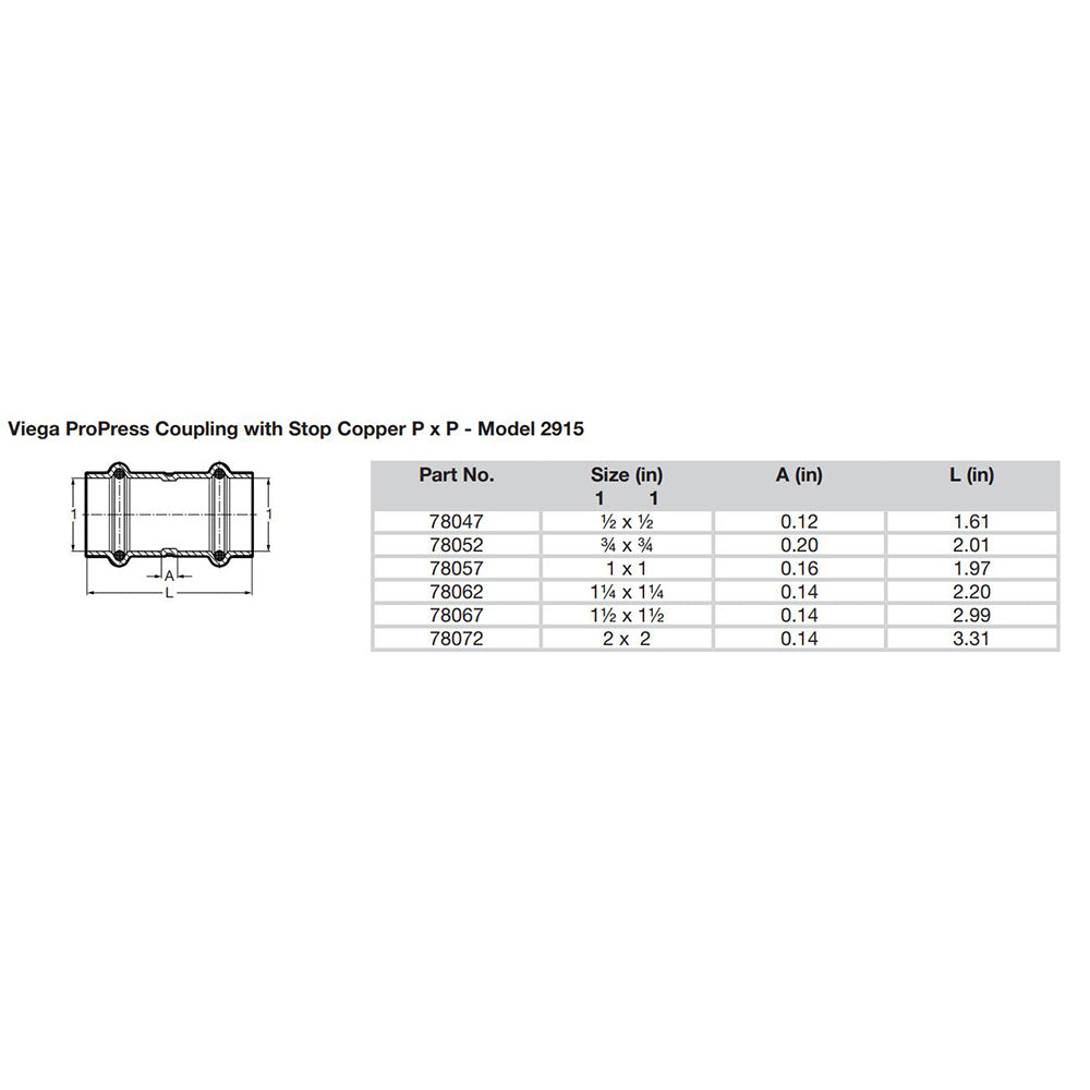 Viega ProPress 3/4" Copper Coupling w/Stop - Double Press Connection - Smart Connect Technology [78052]