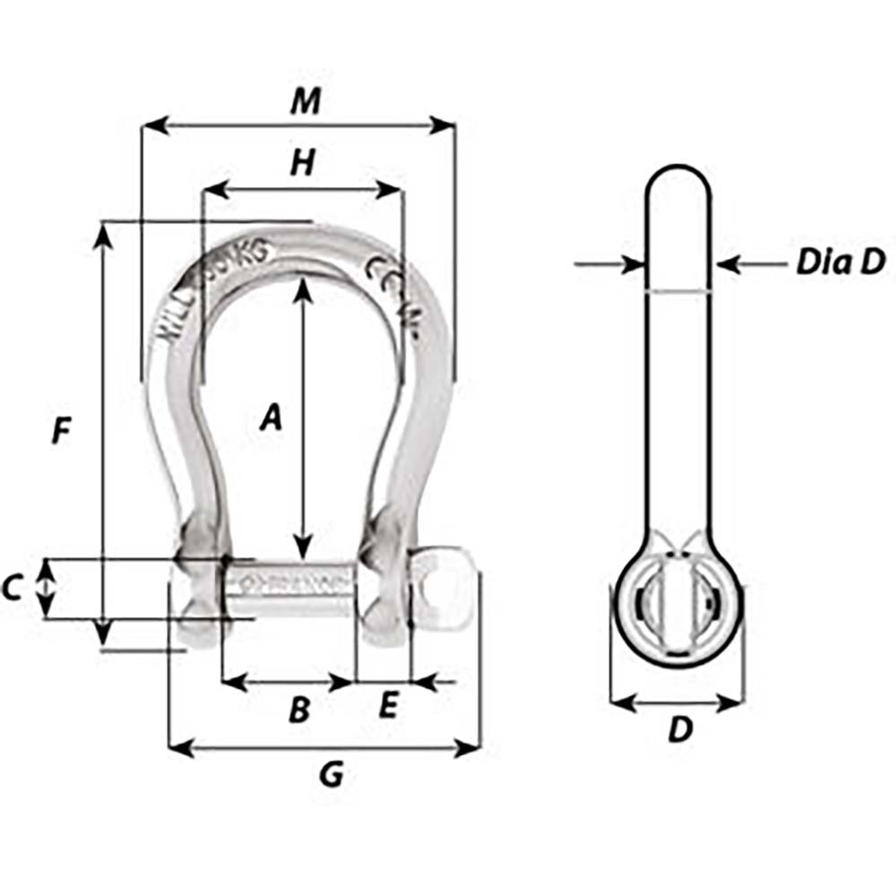 Wichard Self-Locking Bow Shackle - Diameter 6mm - 1/4" [1243W]