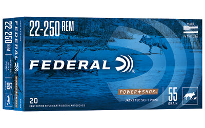 Federal, PowerShok, 22-250, 55 Grain, Soft Point, 20 Round Box