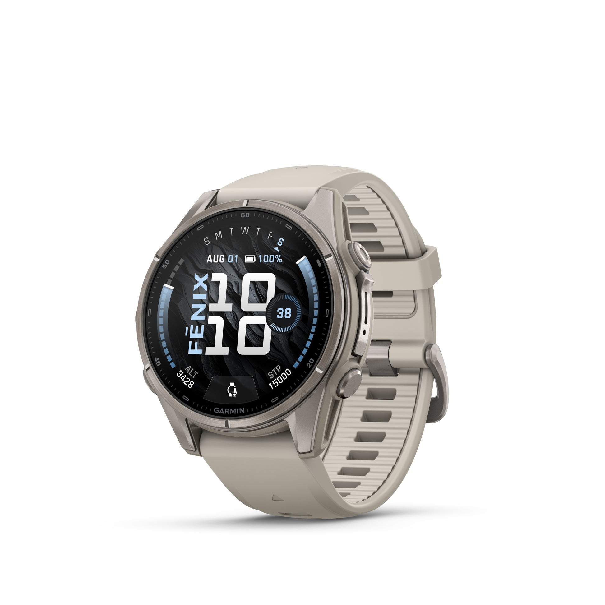 fēnix® 9 – 43 mm
Titanium with Fog Gray Silicone Band image 1