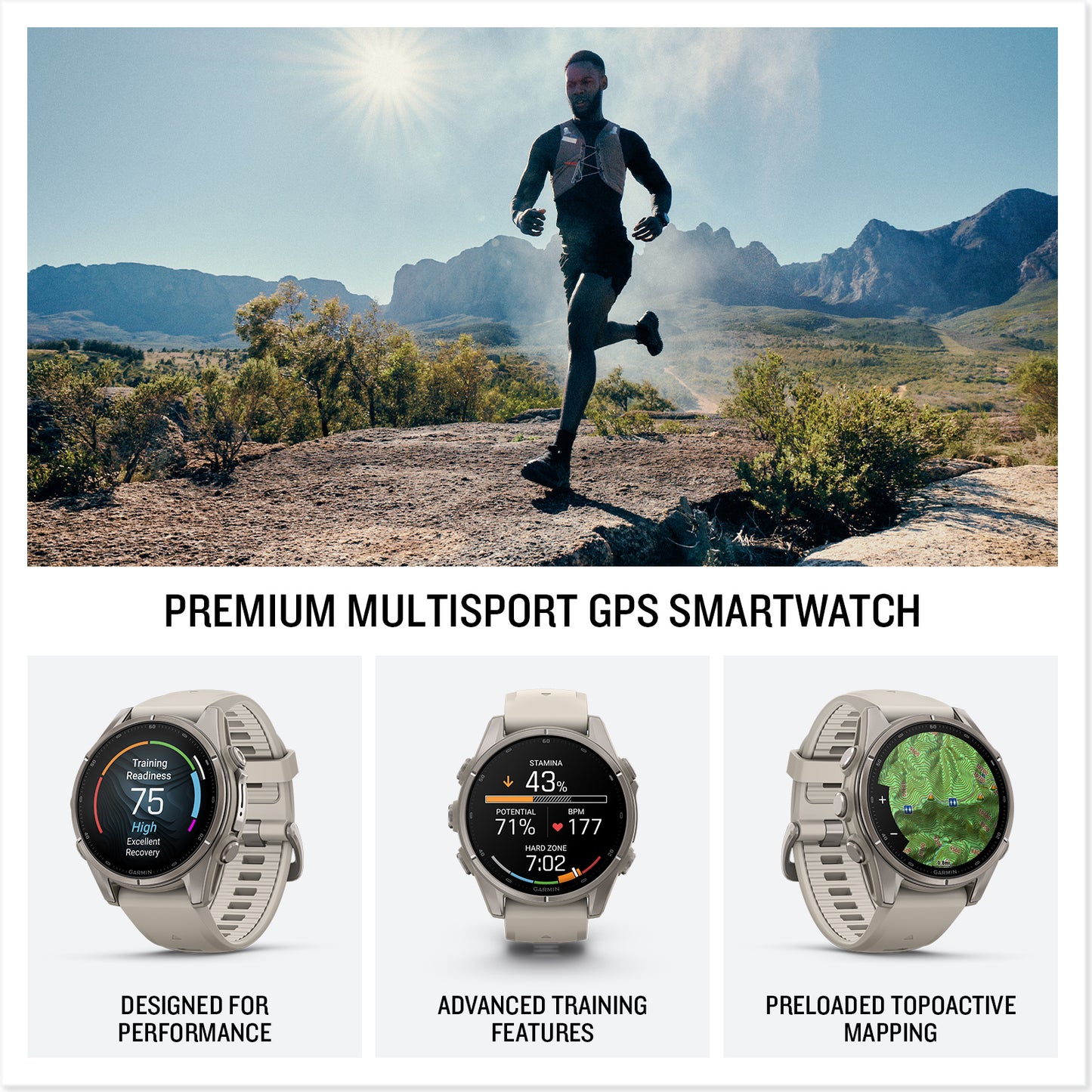 fēnix® 9 – 43 mm
Titanium with Fog Gray Silicone Band image 2