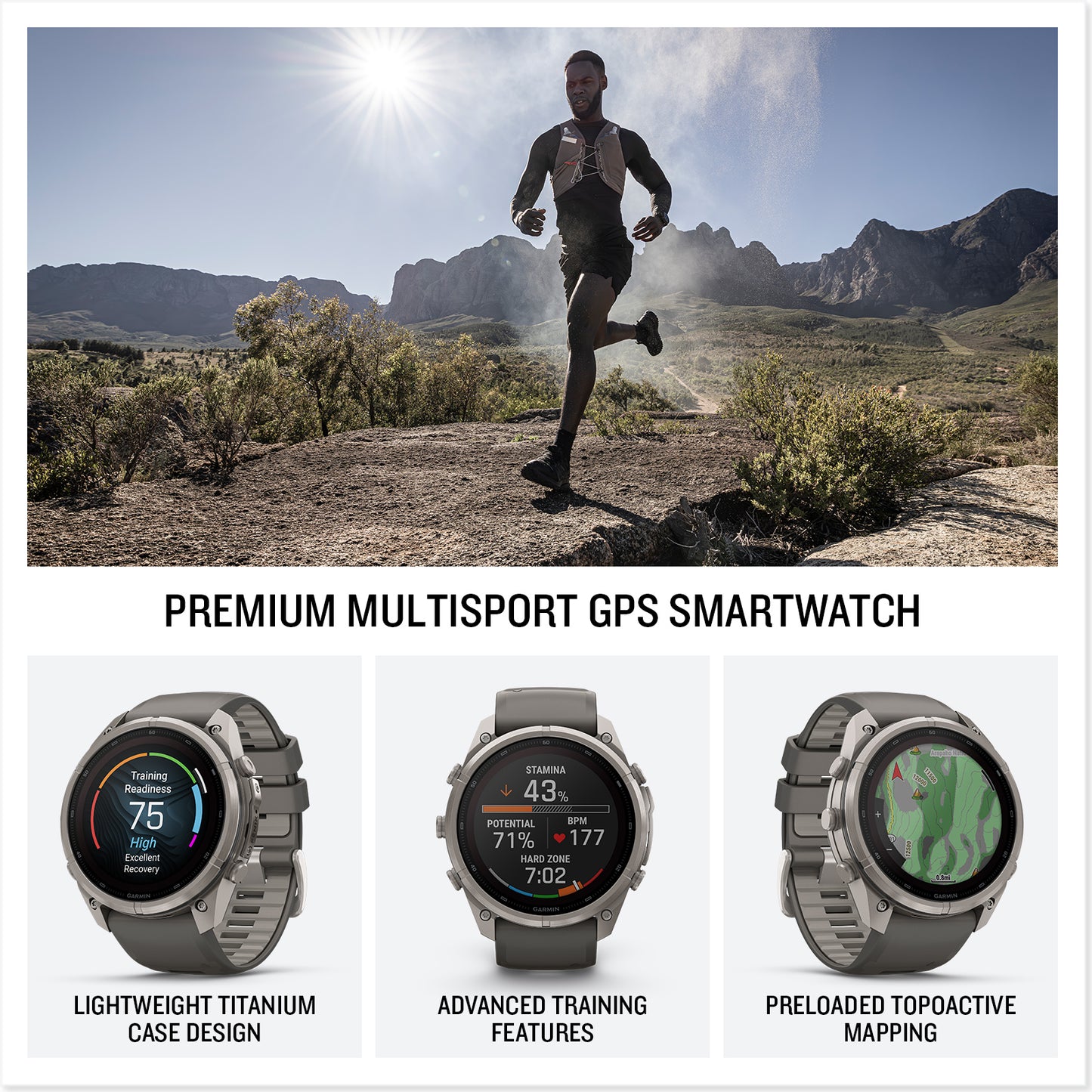 fēnix® 9 Pro – Solar, 51 mm
Titanium with Pebble Gray/Silver Gray Silicone Band image 2