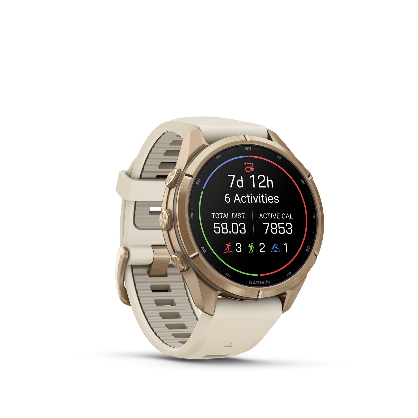 fēnix® 9 Pro – 43 mm
Autumn Gold Titanium with Cream/French Gray Silicone Band image 2