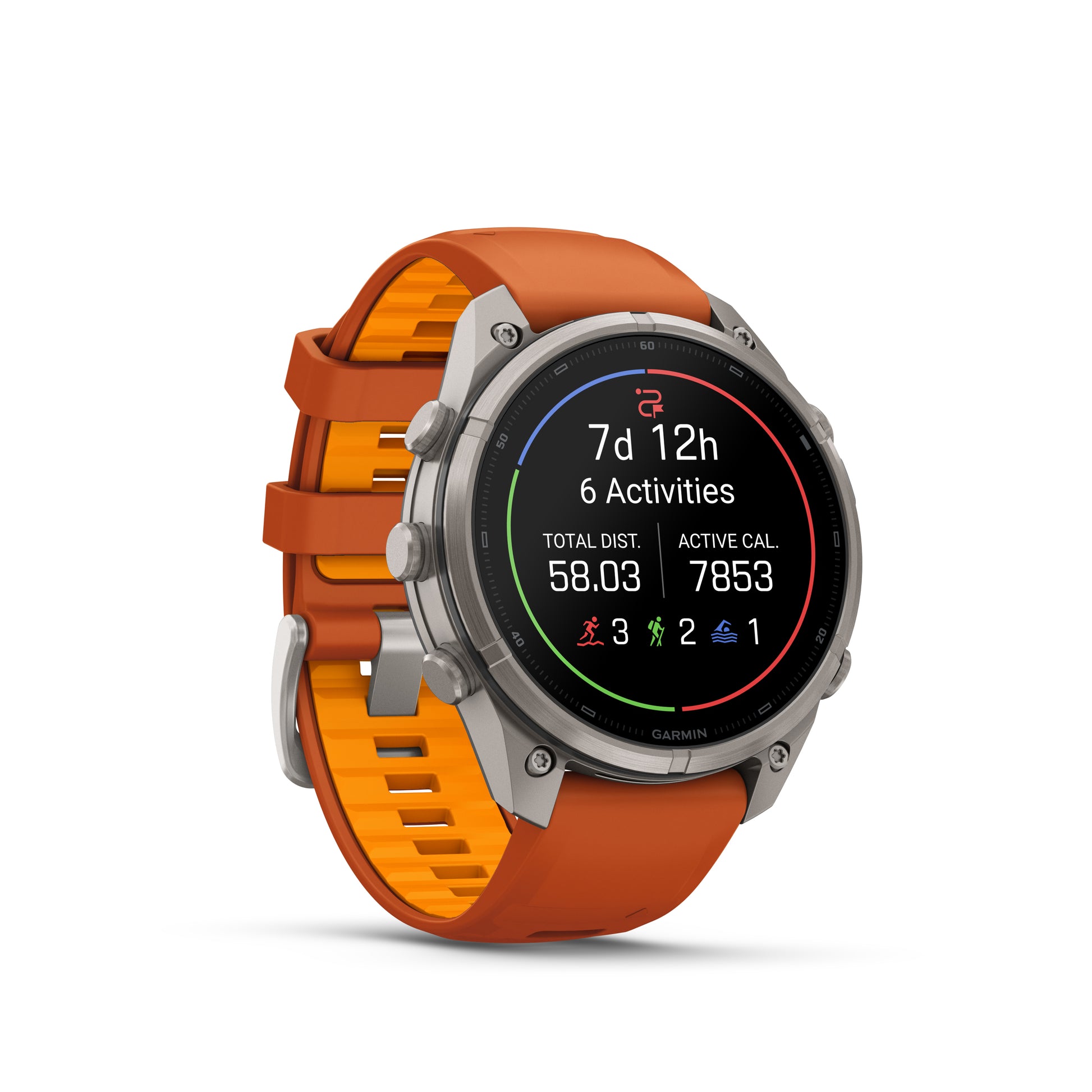 fēnix® 9 Pro – 47 mm
Titanium with Autumn Orange/Spark Orange Silicone Band image 2