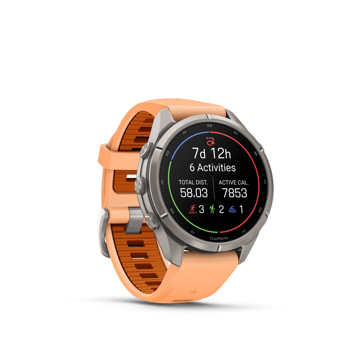 fēnix® 9 Pro – 43 mm
Titanium with Shell Pink/Autumn Orange Silicone Band image 2