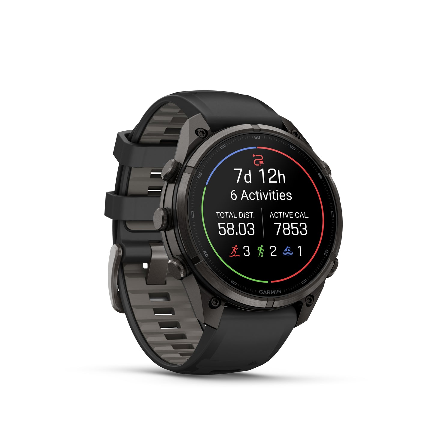 fēnix® 9 Pro – 47 mm
Carbon Gray DLC Titanium with Black/Pebble Gray Silicone Band image 2