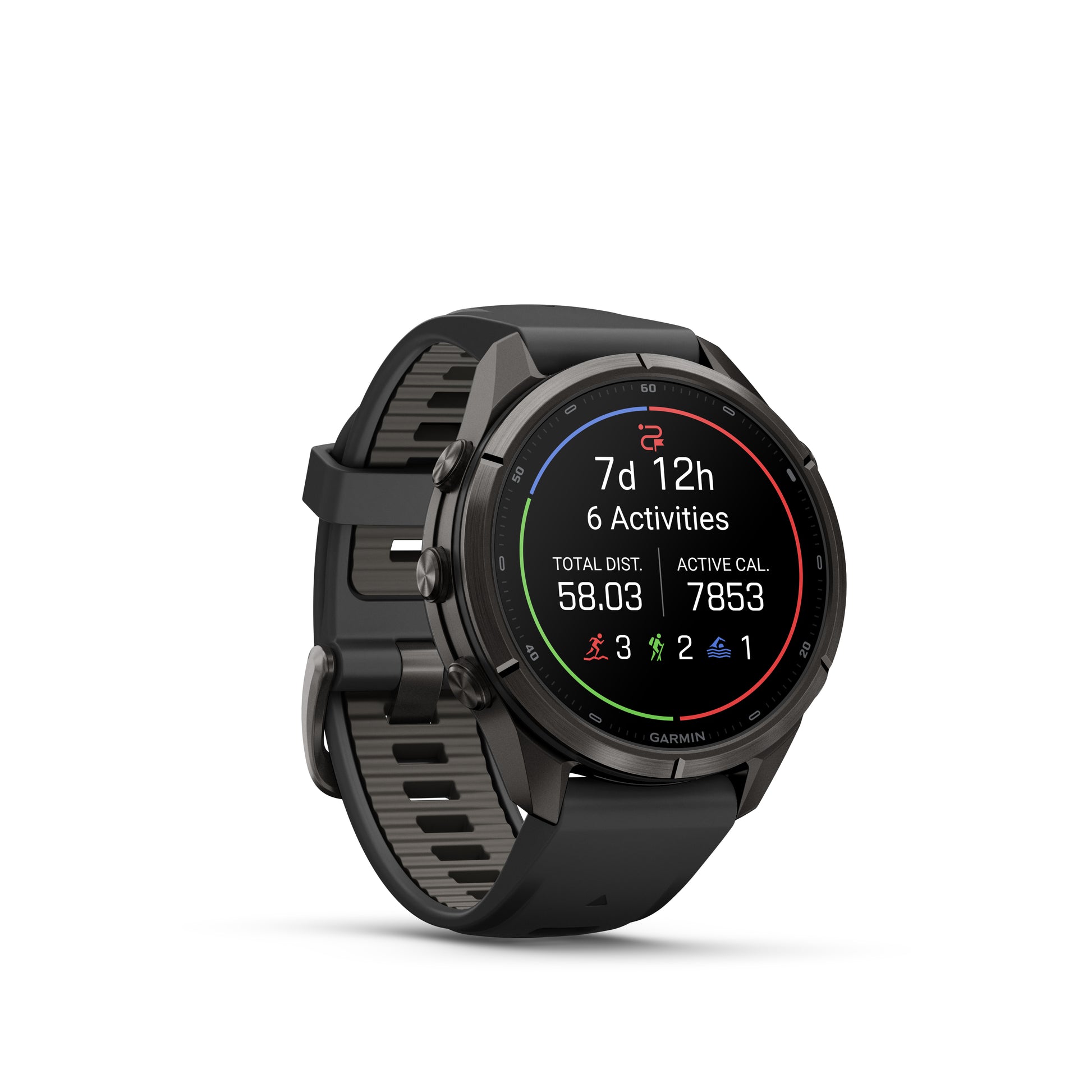 fēnix® 9 Pro – 43 mm
Carbon Gray DLC Titanium with Black/Pebble Gray Silicone Band image 2