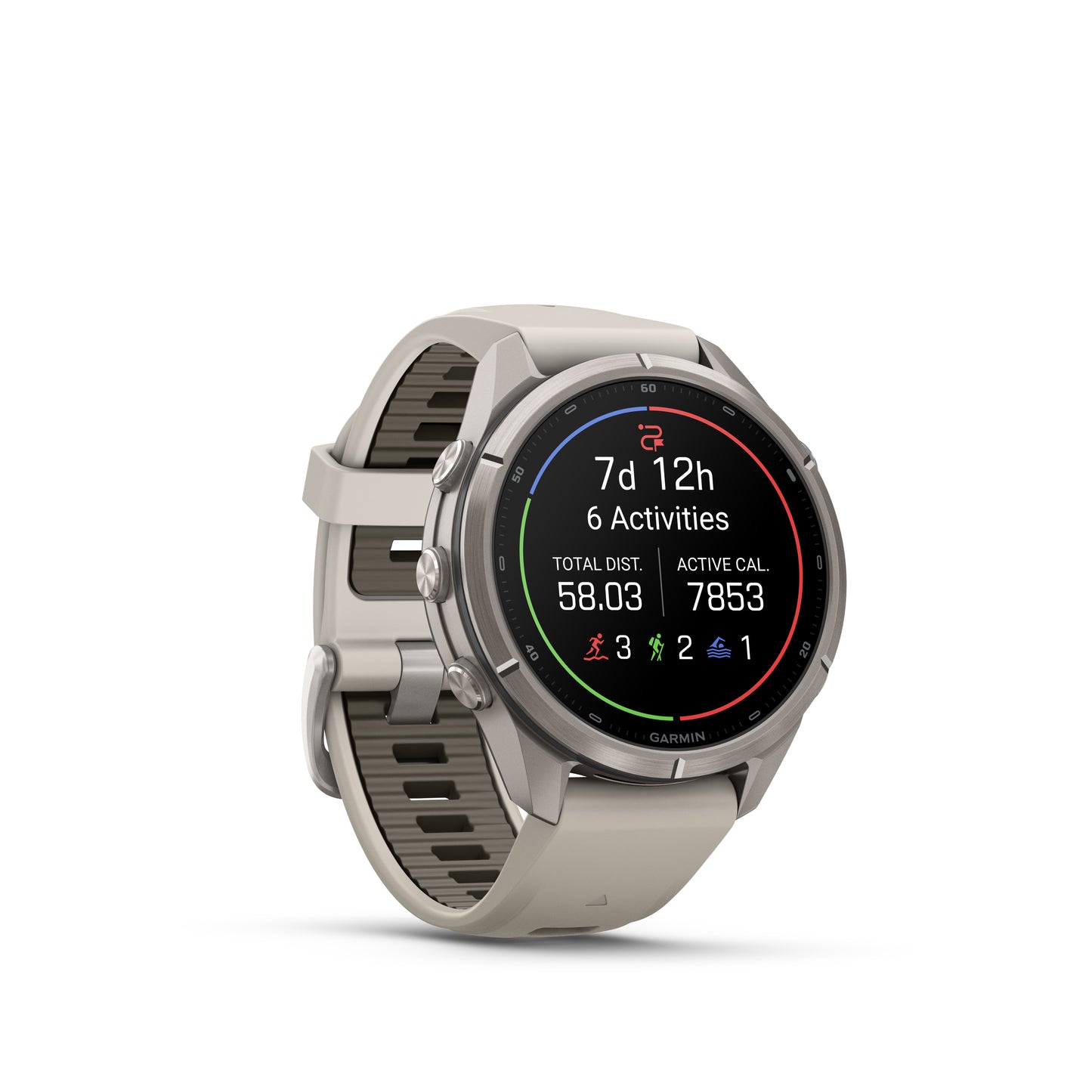 fēnix® 9 Pro – 43 mm
Titanium with Fog Gray/Dark Sandstone Silicone Band image 2