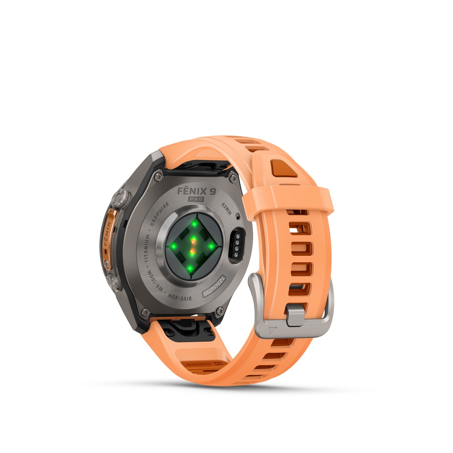 fēnix® 9 Pro – 43 mm
Titanium with Shell Pink/Autumn Orange Silicone Band image 3