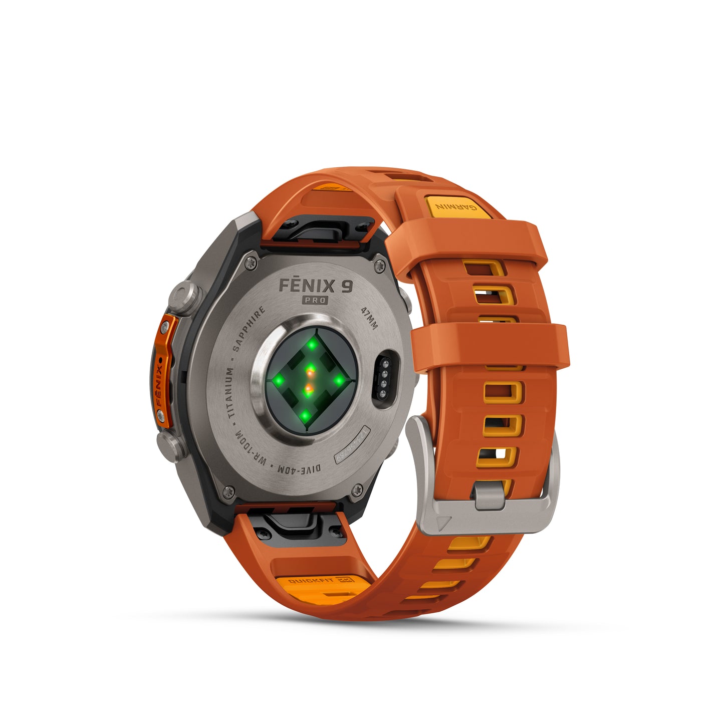 fēnix® 9 Pro – 47 mm
Titanium with Autumn Orange/Spark Orange Silicone Band image 3