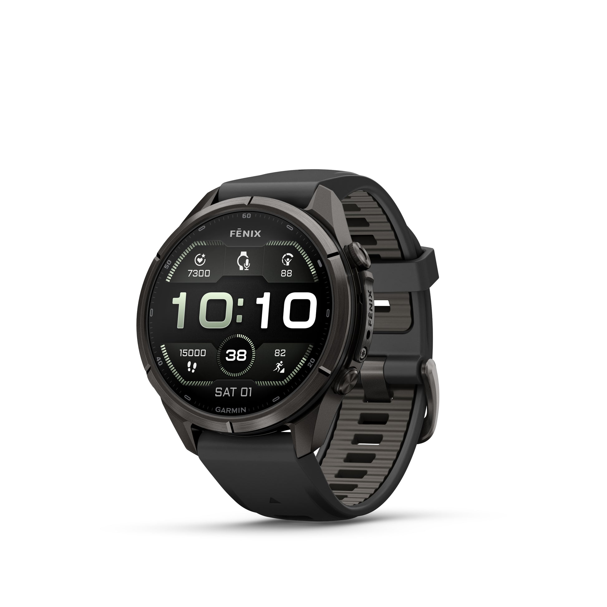 fēnix® 9 Pro – 43 mm
Carbon Gray DLC Titanium with Black/Pebble Gray Silicone Band image 1