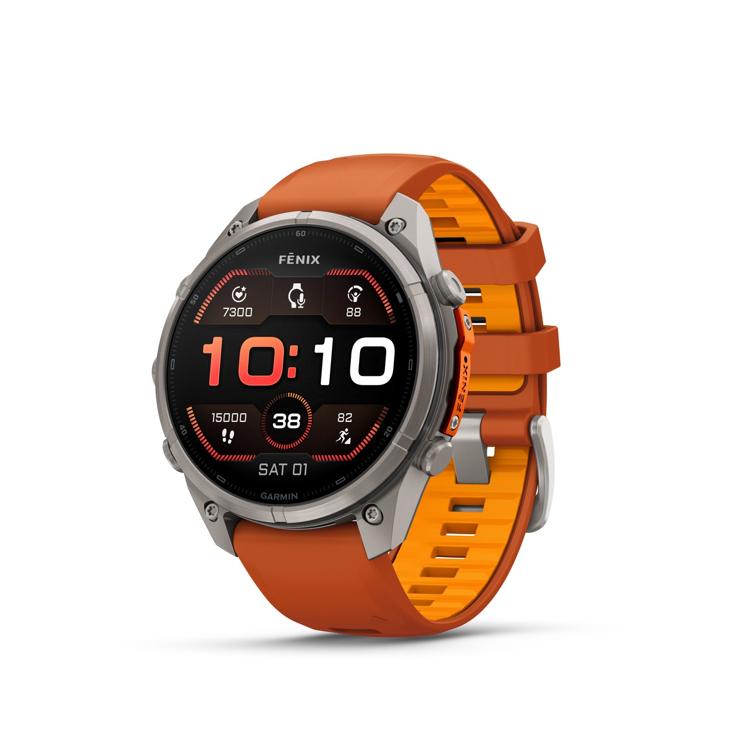 fēnix® 9 Pro – 47 mm
Titanium with Autumn Orange/Spark Orange Silicone Band image 1