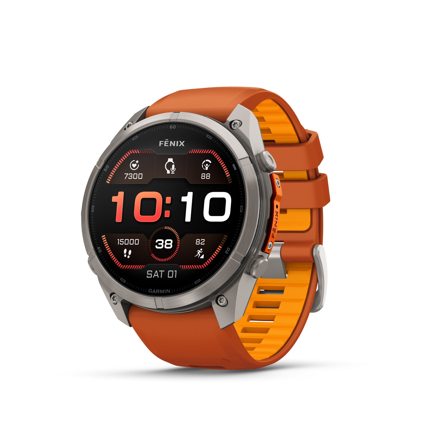 fēnix® 9 Pro – 51 mm
Titanium with Autumn Orange/Spark Orange Silicone Band image 1
