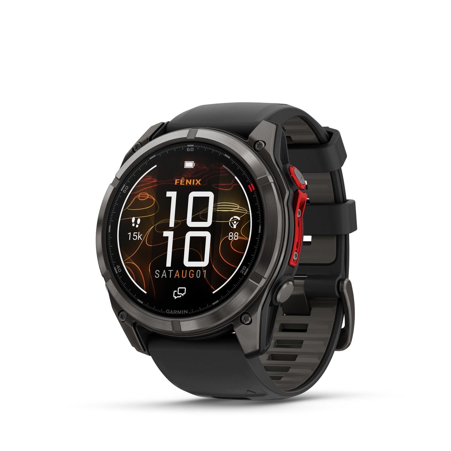 fēnix® 8 Pro – 51 mm, MicroLED
Sapphire, Carbon Gray DLC Titanium with Black/Pebble Gray Silicone Band image 1