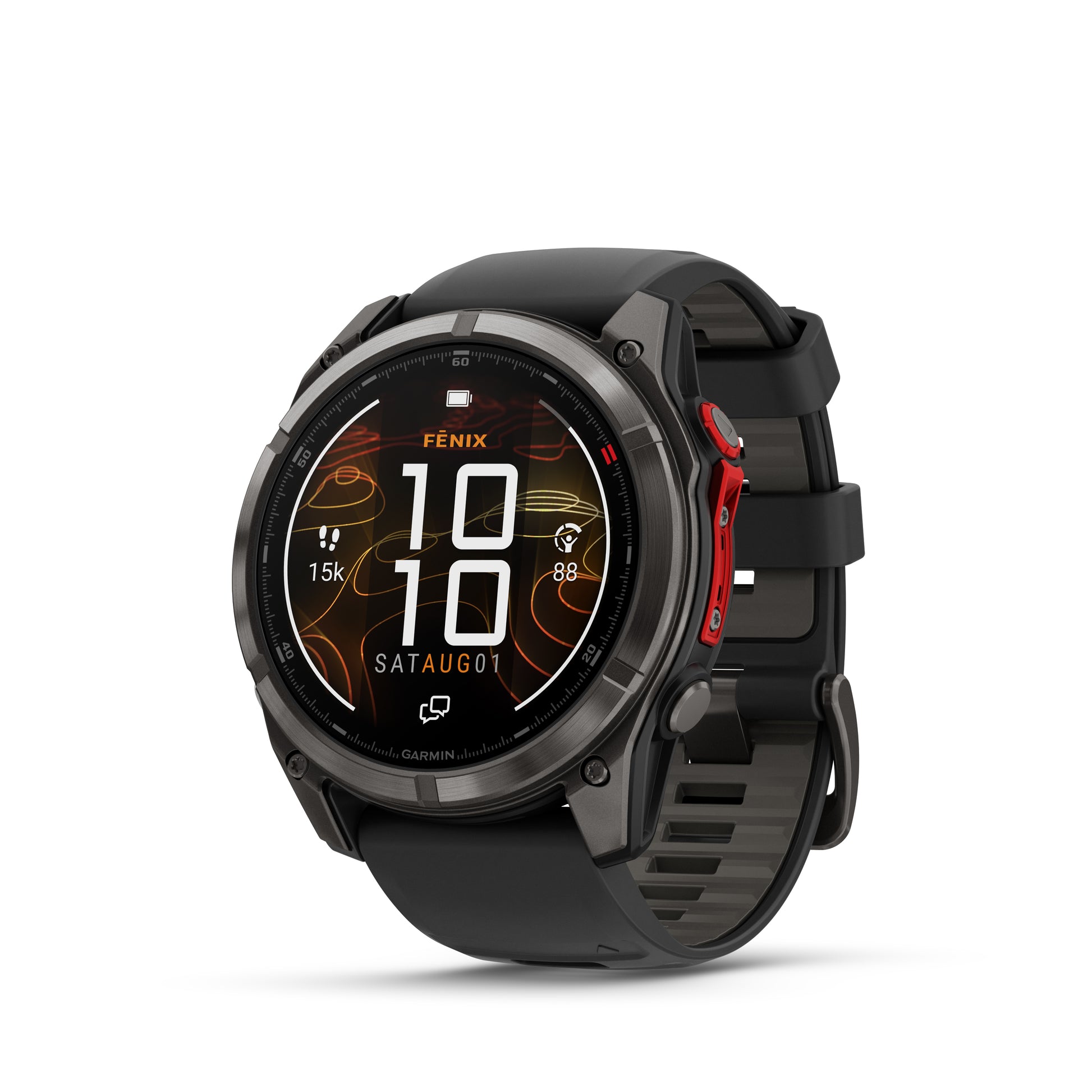 fēnix® 8 Pro – 51 mm, MicroLED
Sapphire, Carbon Gray DLC Titanium with Black/Pebble Gray Silicone Band image 1