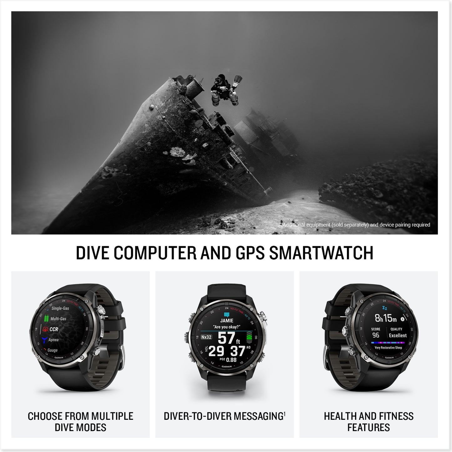 Descent™ Mk3i – 51 mm
Silver and Black PVD Titanium with Black/Pebble Gray Silicone Band image 5