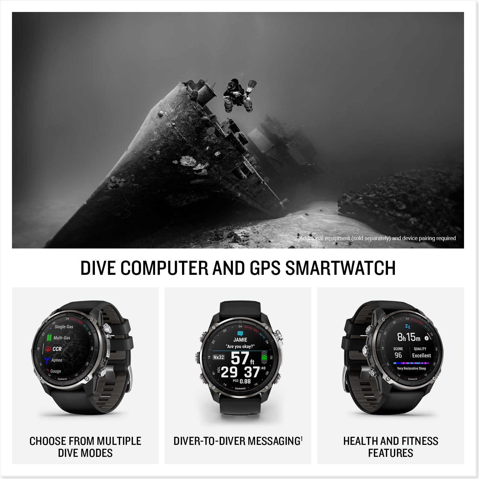 Descent™ Mk3i – 51 mm
Silver and Black PVD Titanium with Black/Pebble Gray Silicone Band image 5