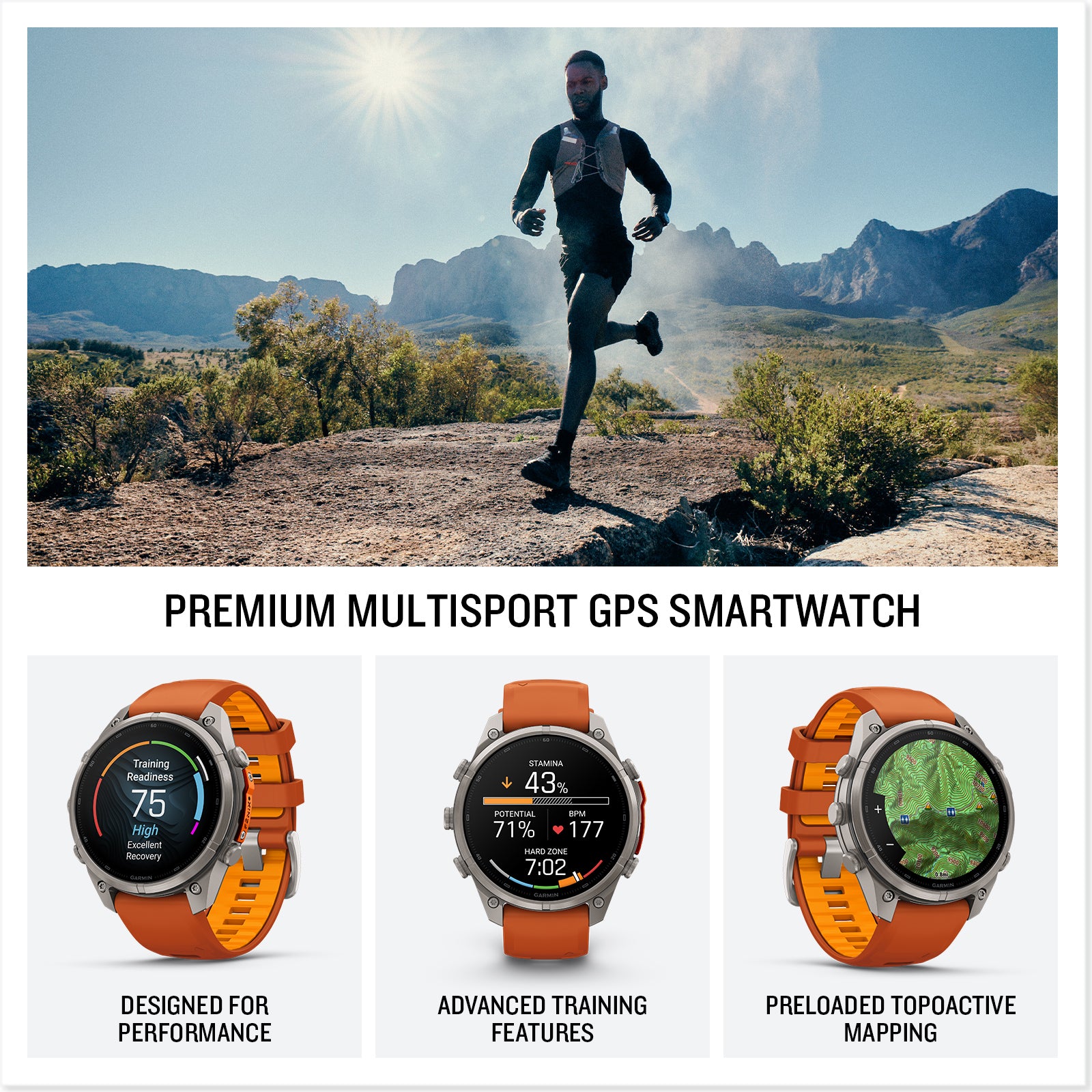fēnix® 9 Pro – 47 mm
Titanium with Autumn Orange/Spark Orange Silicone Band image 5