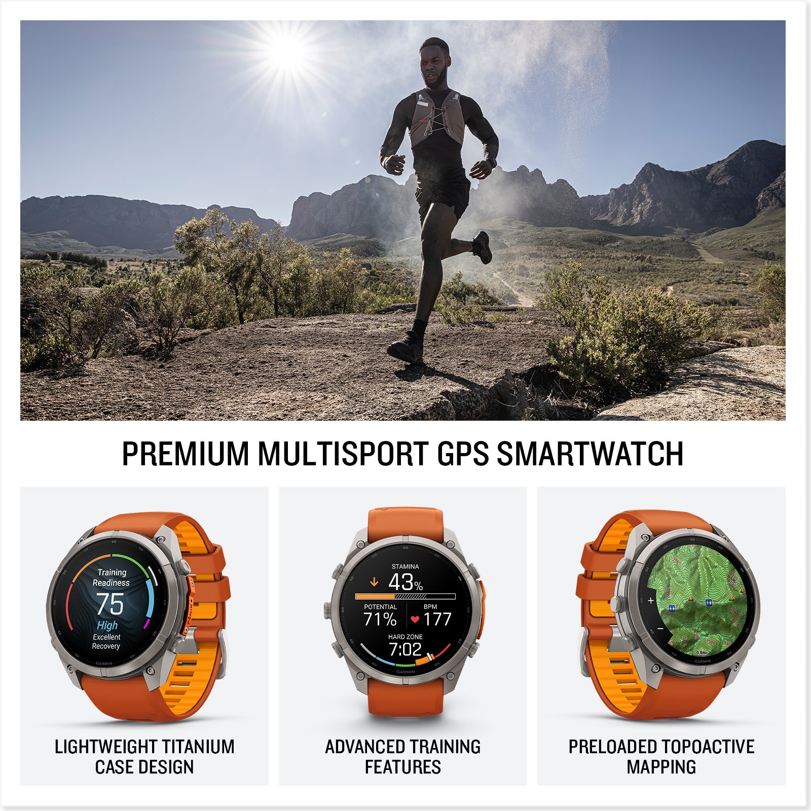 fēnix® 9 Pro – 51 mm
Titanium with Autumn Orange/Spark Orange Silicone Band image 5