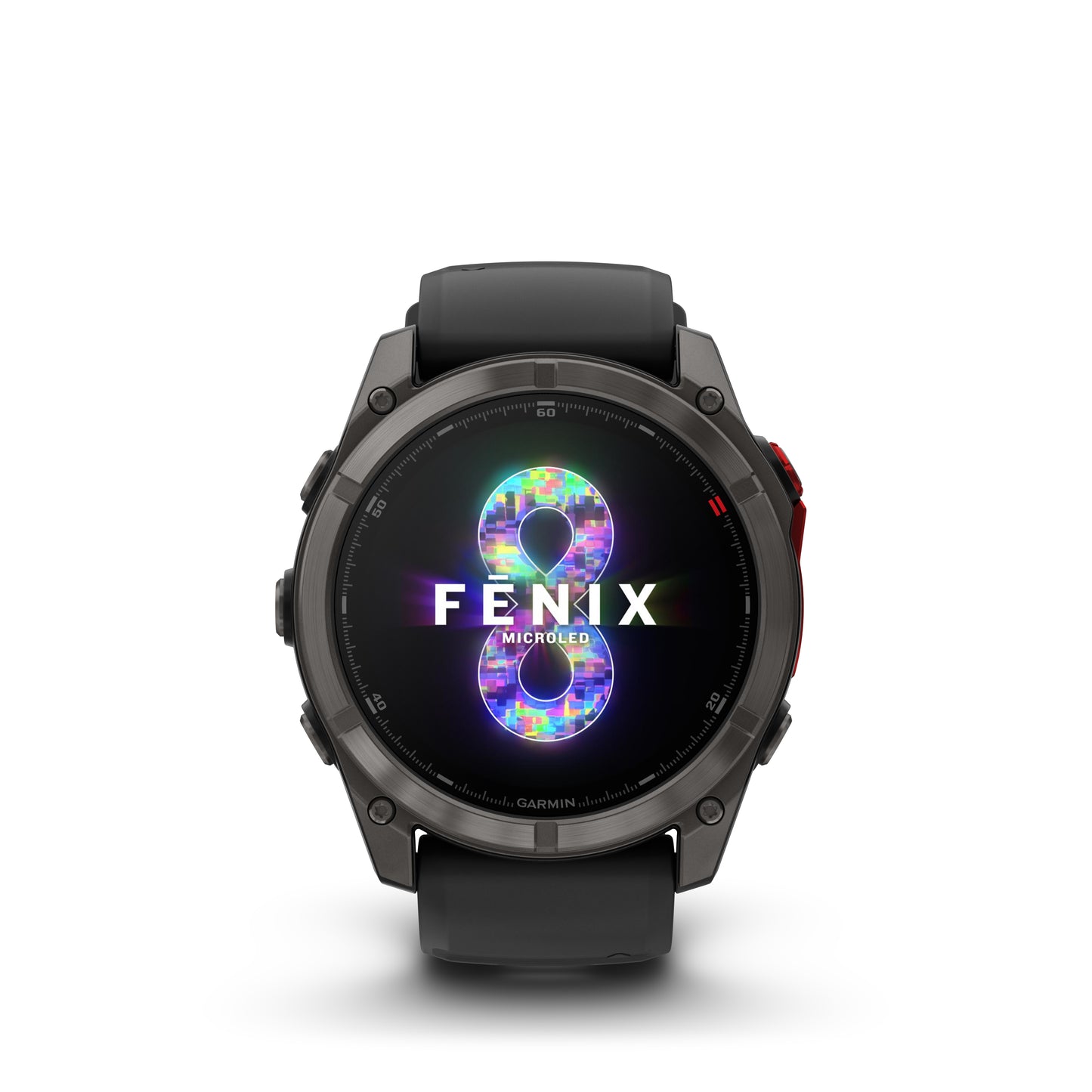 fēnix® 8 Pro – 51 mm, MicroLED
Sapphire, Carbon Gray DLC Titanium with Black/Pebble Gray Silicone Band image 2