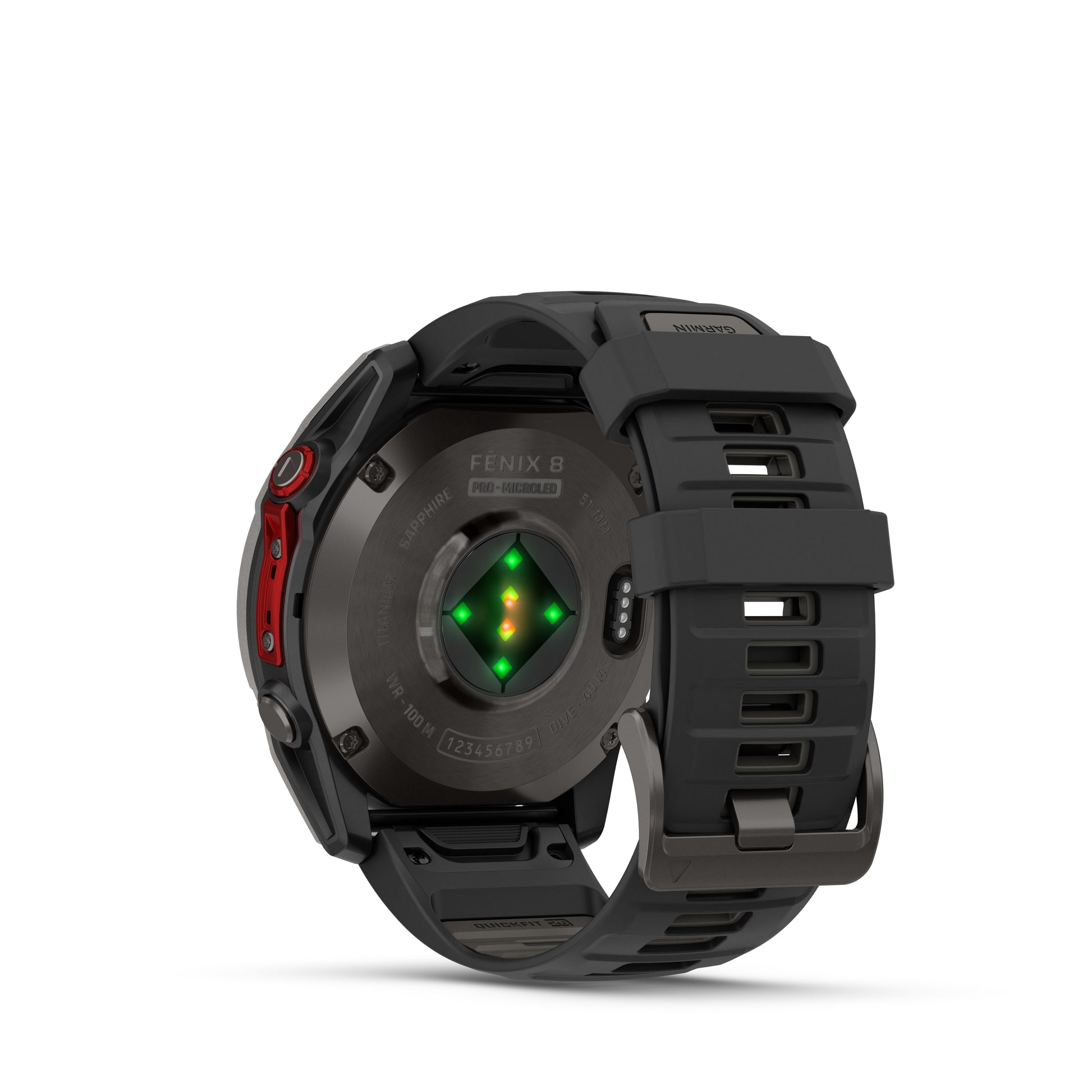 fēnix® 8 Pro – 51 mm, MicroLED
Sapphire, Carbon Gray DLC Titanium with Black/Pebble Gray Silicone Band image 4