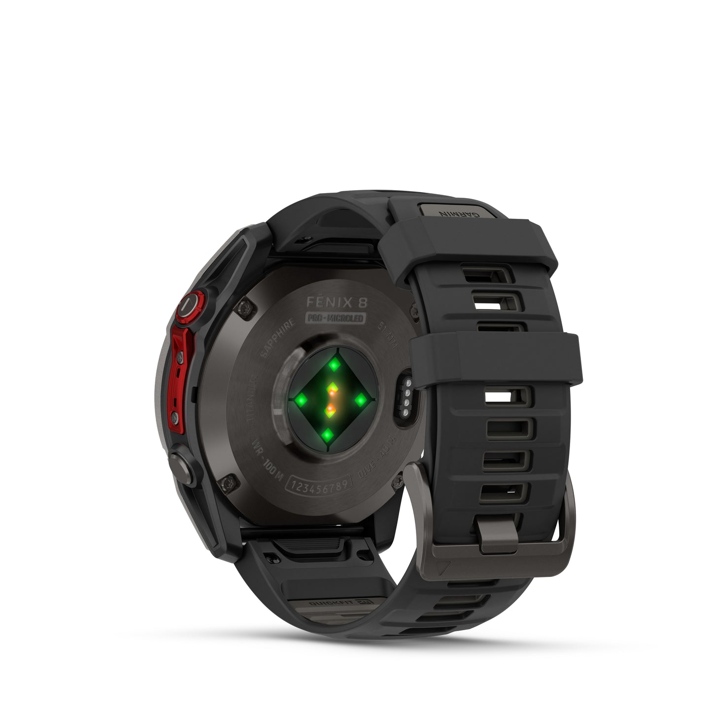 fēnix® 8 Pro – 51 mm, MicroLED
Sapphire, Carbon Gray DLC Titanium with Black/Pebble Gray Silicone Band image 4