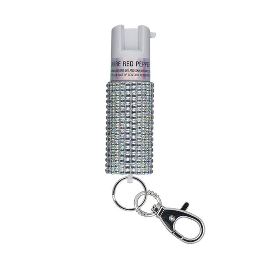 SABRE Jeweled Pepper Spray w/ Key Ring Silver