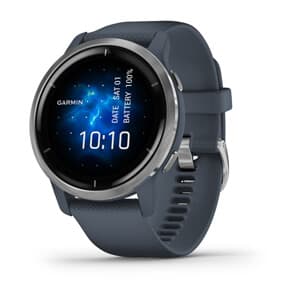 Venu® 2, Silver Stainless Steel Bezel with Granite Blue Case and Silicone Band