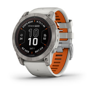 fēnix® 7X Pro – Sapphire Solar Edition, Titanium with Fog Gray/Ember Orange Band