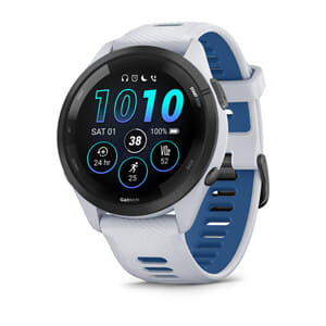 Forerunner® 265, Black Bezel with Whitestone Case and Whitestone/Tidal Blue Silicone Band