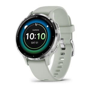 Venu® 3S, Silver Stainless Steel Bezel with Sage Gray Case and Silicone Band
