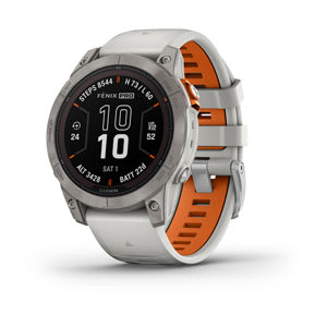 fēnix® 7 Pro – Sapphire Solar Edition, Titanium with Fog Gray/Ember Orange Band